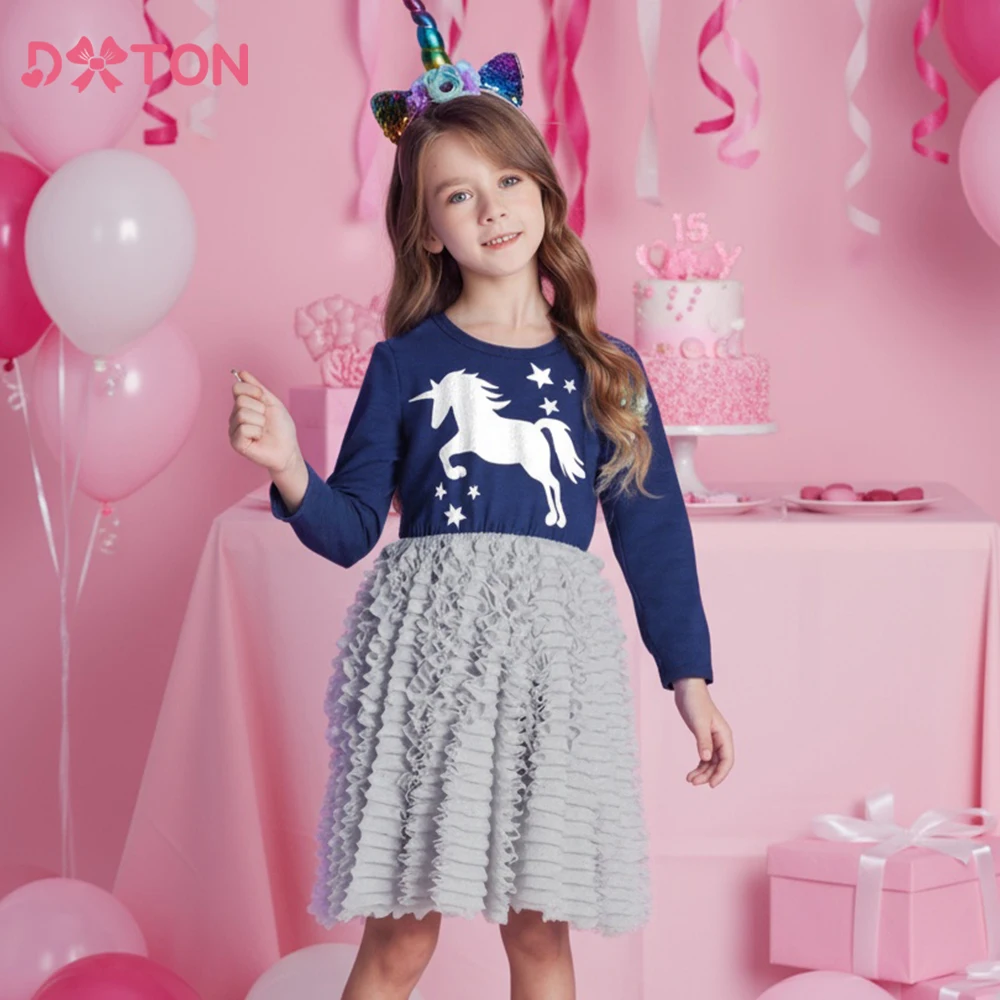 

DXTON Cartoon Toddler Girls Dresses Children Family Gathering Elegant Girls Princess Dress