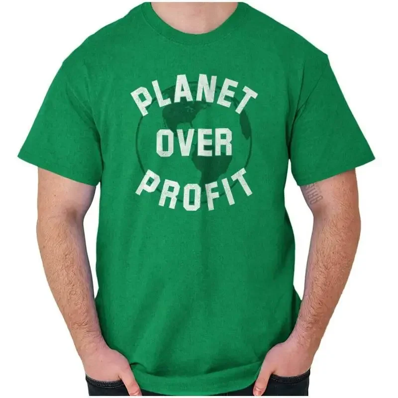 Cool Earth Day Activist Planet Over Profit Womens or Mens Crewneck T Shirt Tee