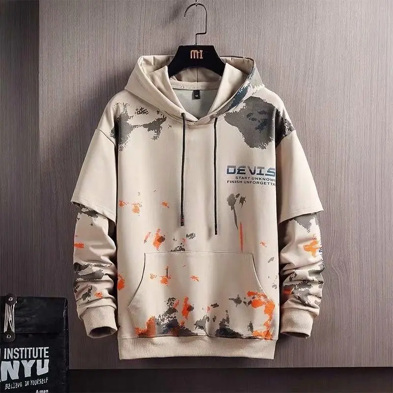 New Spring Autumn Hoodie Sweater Men Loose Hip-hop Jacket Fake Two Pieces Harbor Wind Tops Hoodies Pullover