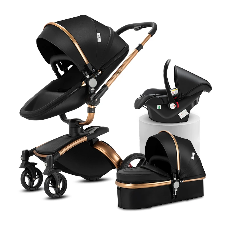 

360° Rotating Baby Stroller with Premium PU Seat, Lightweight 3-in-1 Travel System One-Hand Fold & Adjustable Canopy for Newborn