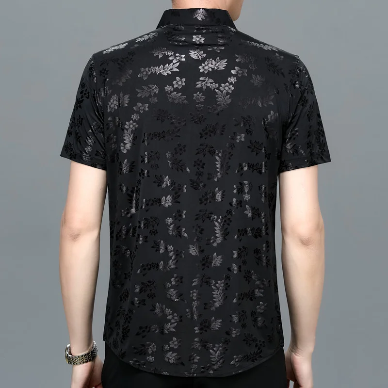 Ice Silk Short-sleeved Gold-hot Shirt Middle-aged Casual Printed Shirt Trendy Men's Clothing