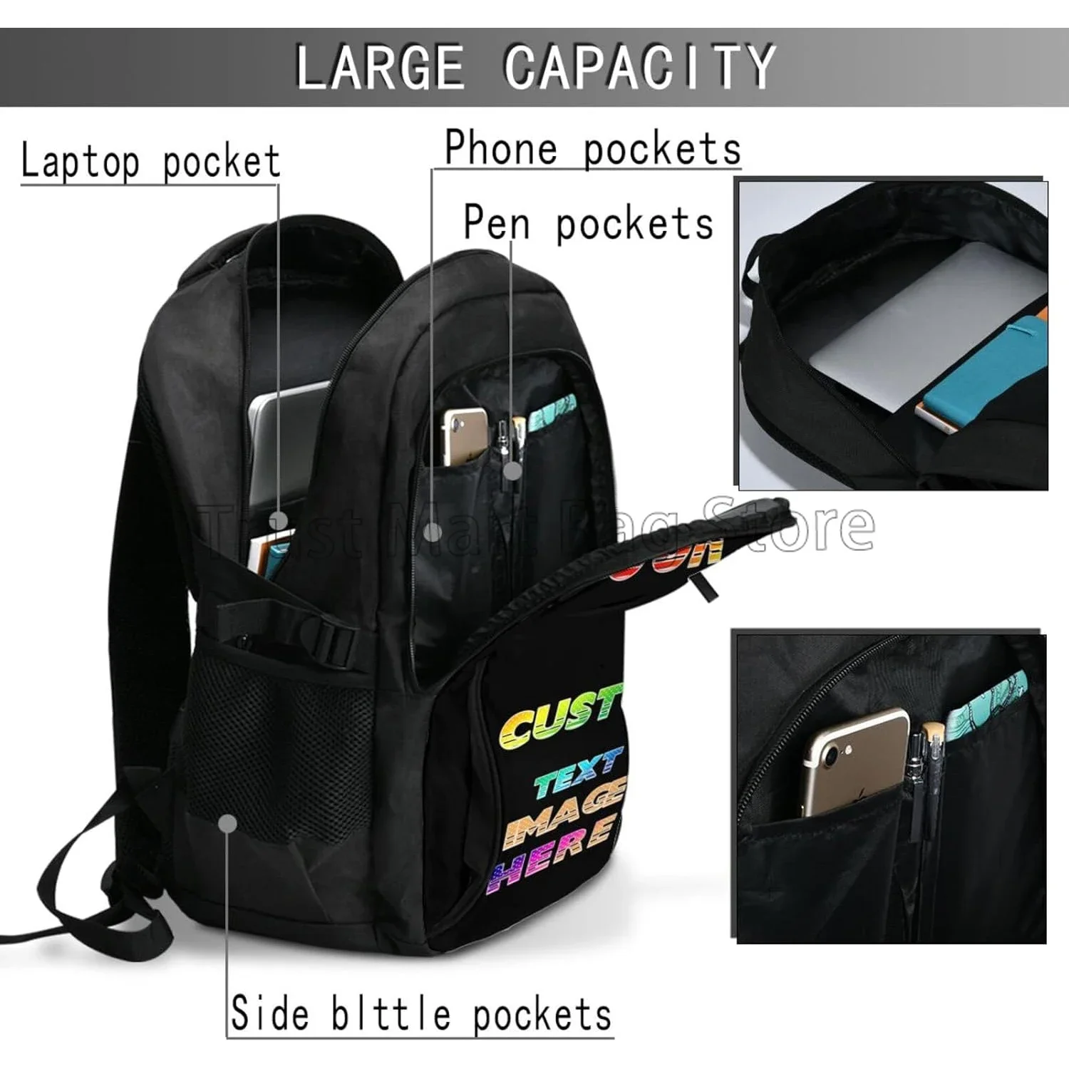 Custom Travel Laptop Backpack Personalized for Men Women with Name Photo Customized Computer Bags with USB Port 18x13.4x8.3 Inch