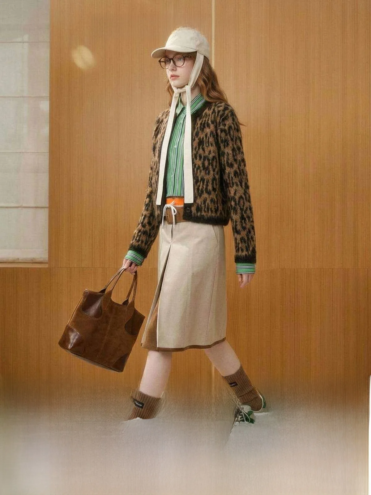 

Jo And Flower Vase × LAB Evening Leopard Print Knitted Sweater Women's Faion Versatile Open Cardigan Long Sve Regular Le...