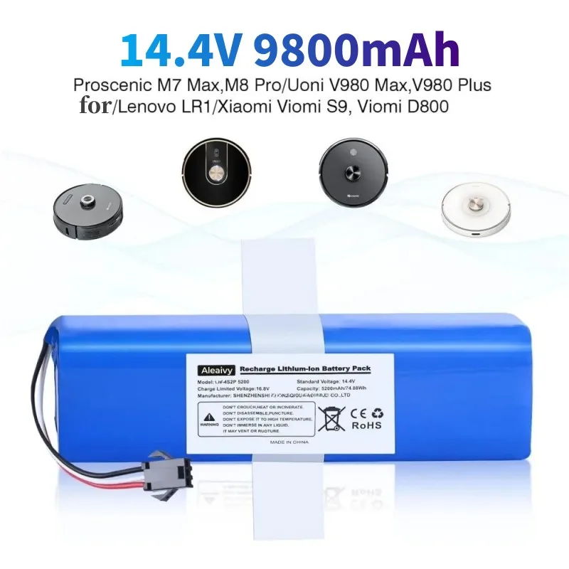 Robot Vacuum Cleaner 14.4V Battery Pack 9800mAh For XiaoMi Lydsto R1 Viomi S9 Roidmi Eve Plus Rechargeable Li-ion Battery