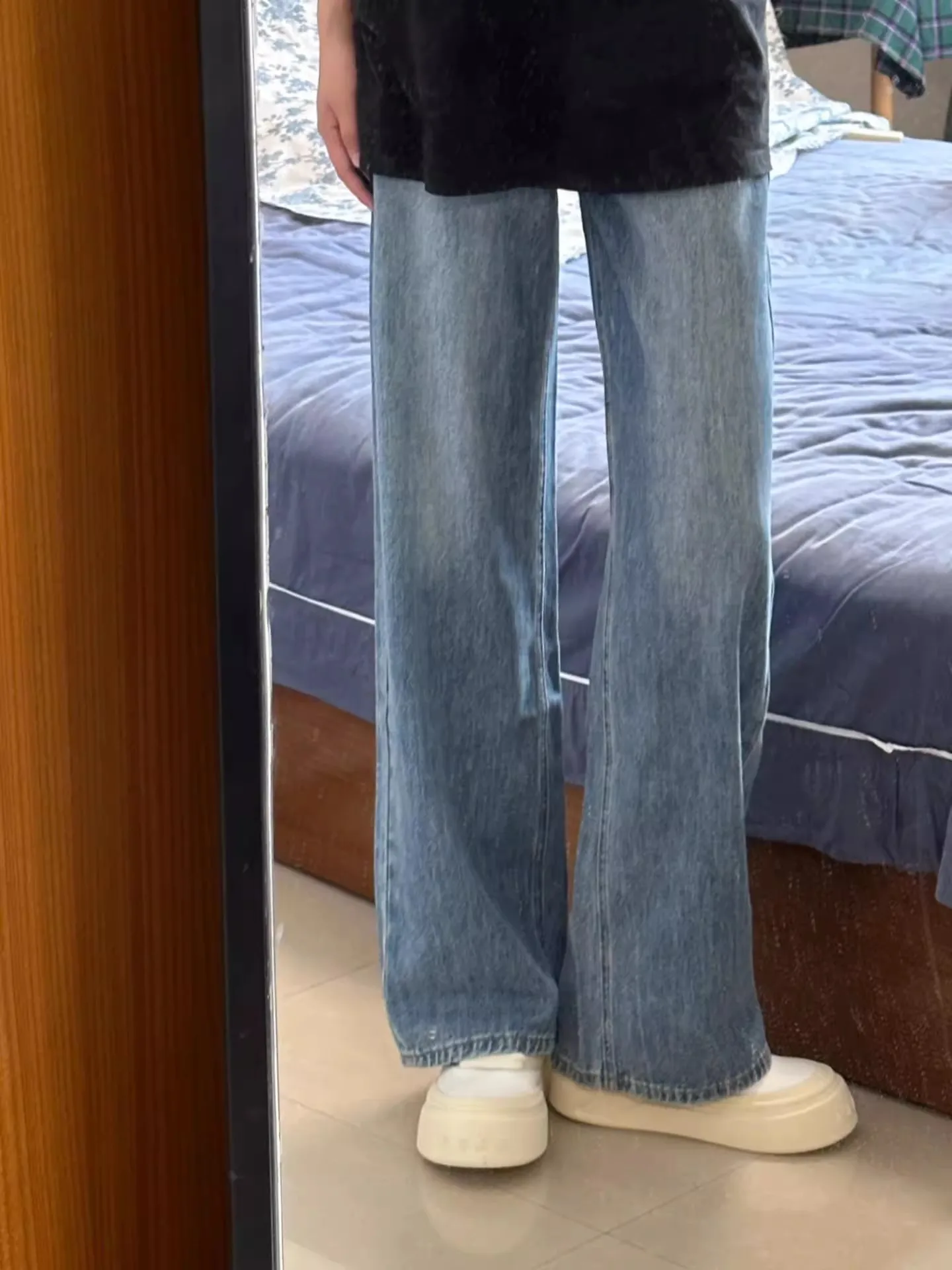 

Джинсы женские с высокой талией, на подкладке, свободного кроя, в пол, из денима, для осени и зимы, больших размеров, широкие штанины, прямой крой