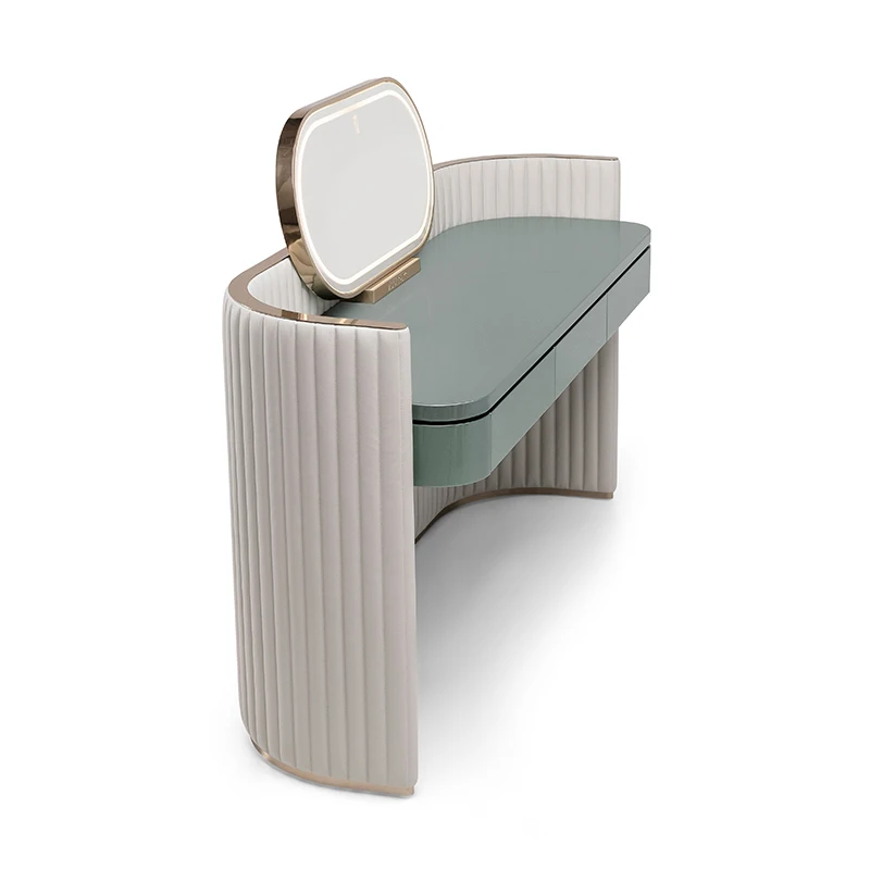 2023 Italian Luxury Modern Dressing Vanity Table Set LED Light Makeup Mirror New Light Green Makeup Vanity Table for Bedroom