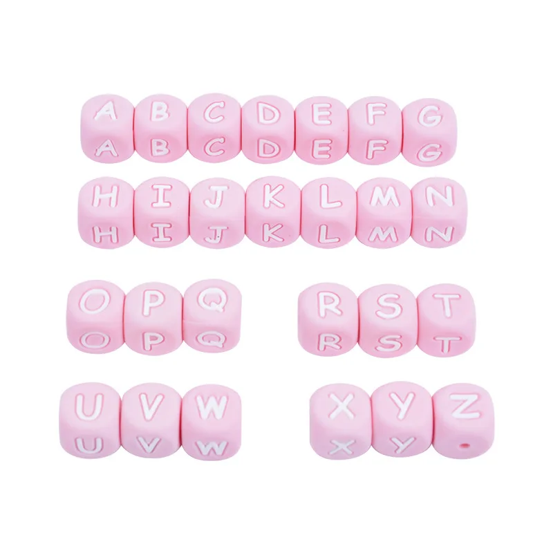 26 Stück Silikon-Buchstabenperlen, 12 mm, buntes Alphabet, Silikon-Kauperle für Schnuller, Clip-Kette, Beißring-Zubehör, BPA-frei