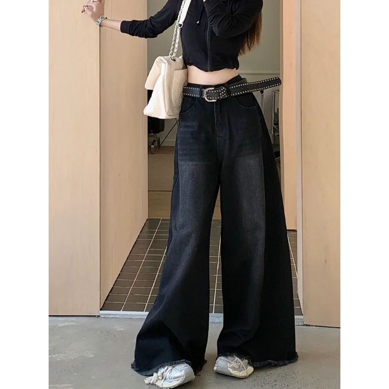 Retro Fur Edgeขากว้างขากว้างผู้หญิงฤดูใบไม้ร่วงใหม่เอวสูงSlim Droopingชั้นกางเกง