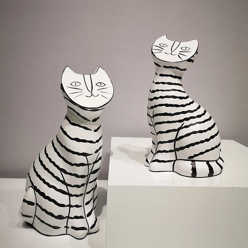 

Home Decorations Abstract Animal Sculpture Statue House Coffee Table Bookcase Personality Nordic Decorative Stripes Cat Figurine