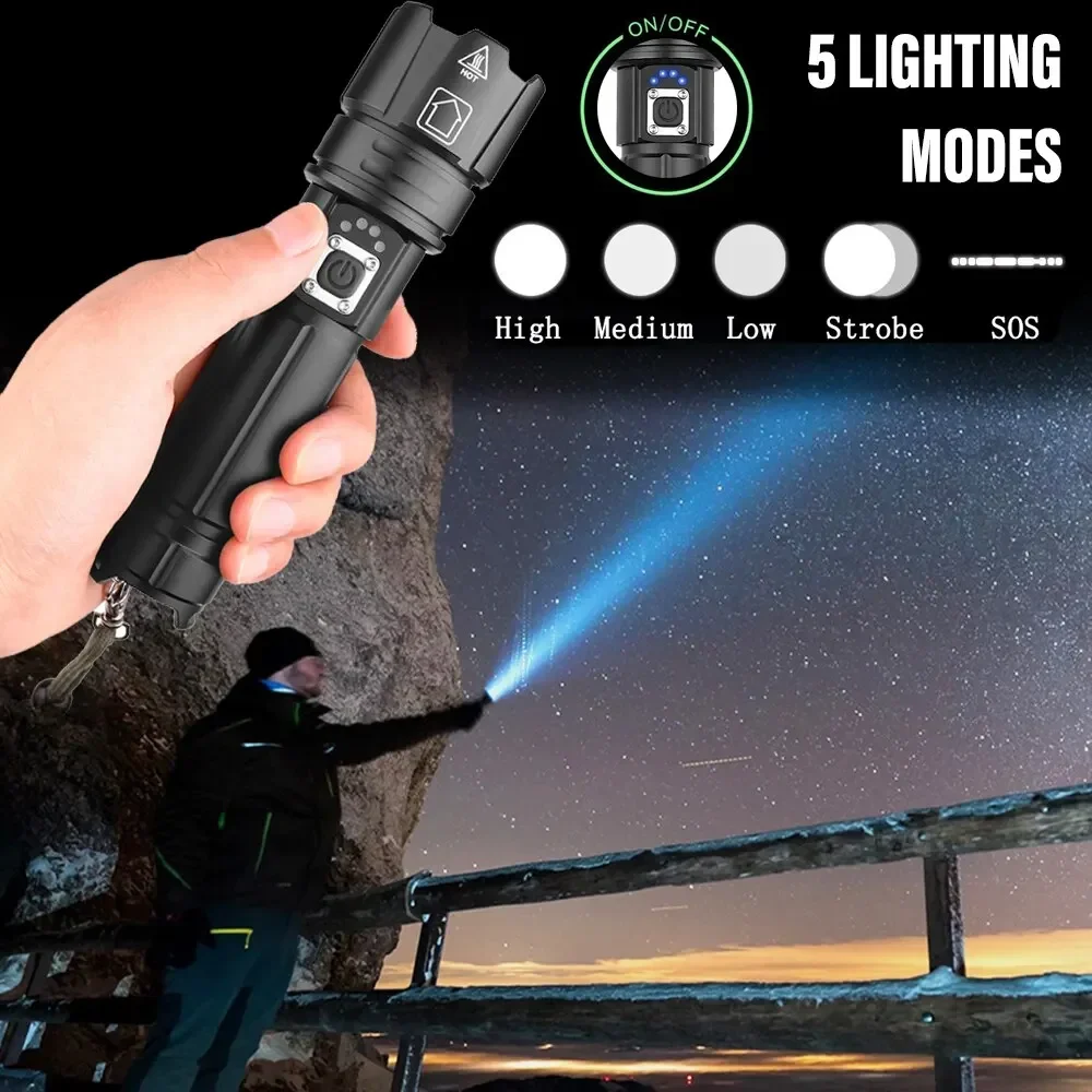 Super Bright 30WLED Flashlight Aluminum Alloy Tactical Zoom Torch USB Rechargeable Outdoor Portable Camping Emergency Flashlight