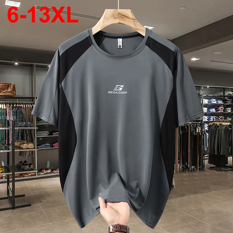 13XL حجم كبير تي شيرت الصيف الرجال فضفاض المحملة القمم اللون كتلة المرقعة قصيرة الأكمام طاقم الرقبة المحملة القمم حجم كبير 11XL 12XL