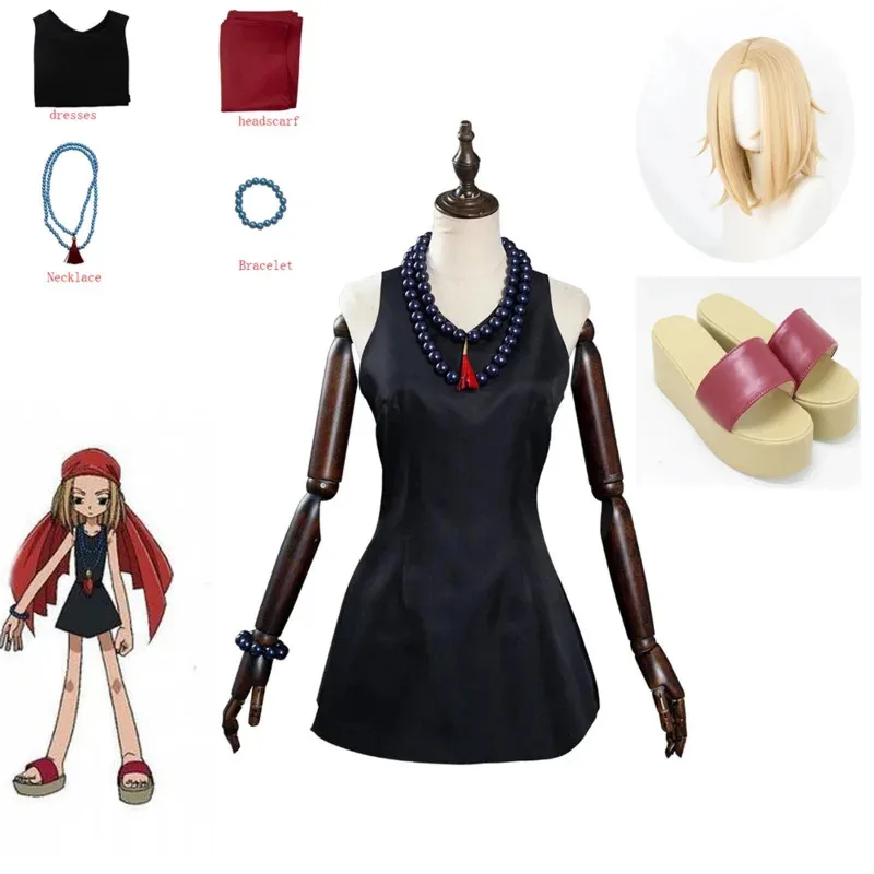 Nuevo 2026 ♥ Disfraz de Anime Shaman King Kyashi Anna para adultos, vestidos de cosplay, tocado, collar de CARF, accesorios ❤ ★ ☆ ★