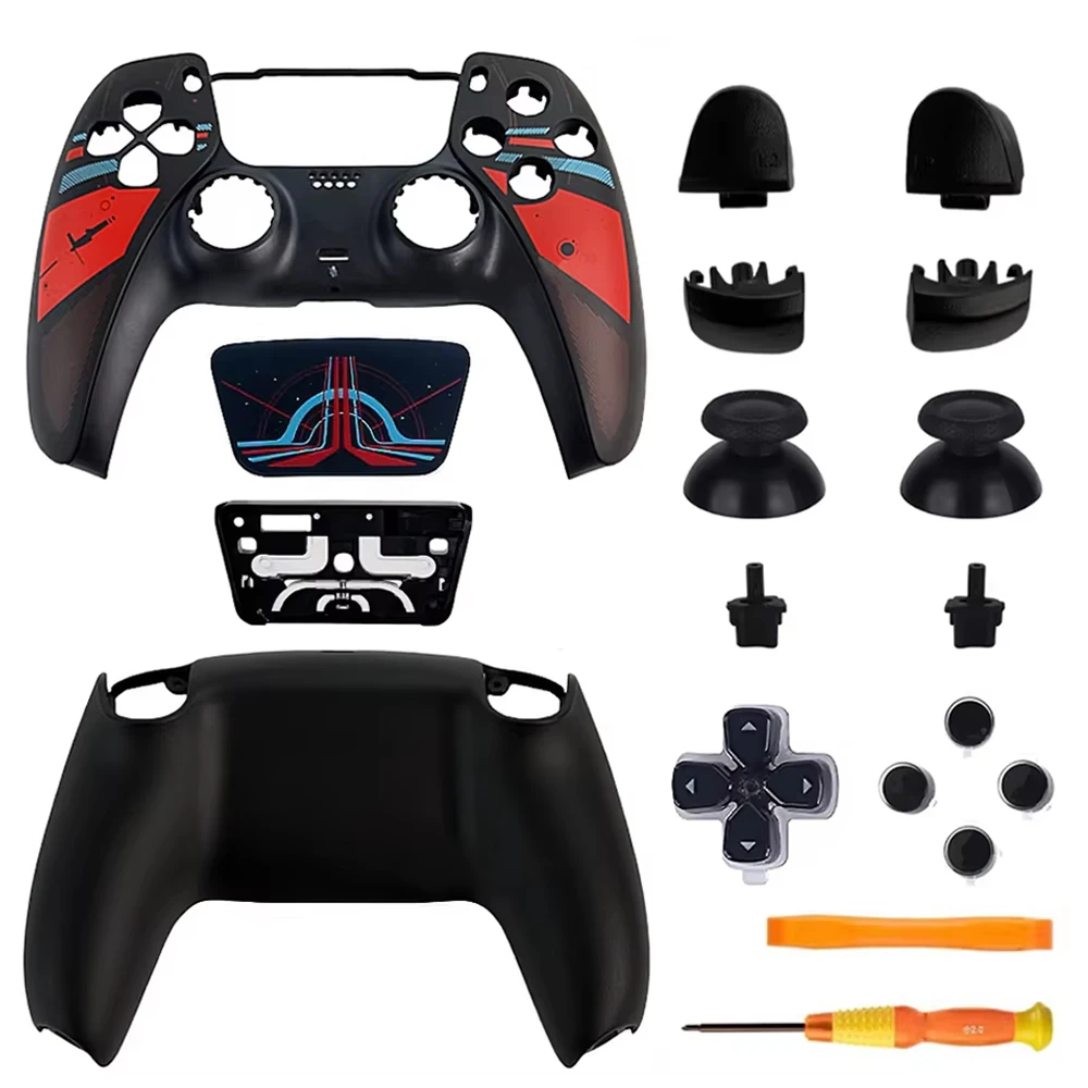 Coque de protection avant et arrière pour manette PS5, panneau tactile, bande décorative, boutons en cristal de remplacement BDM-010/020/030/040/050