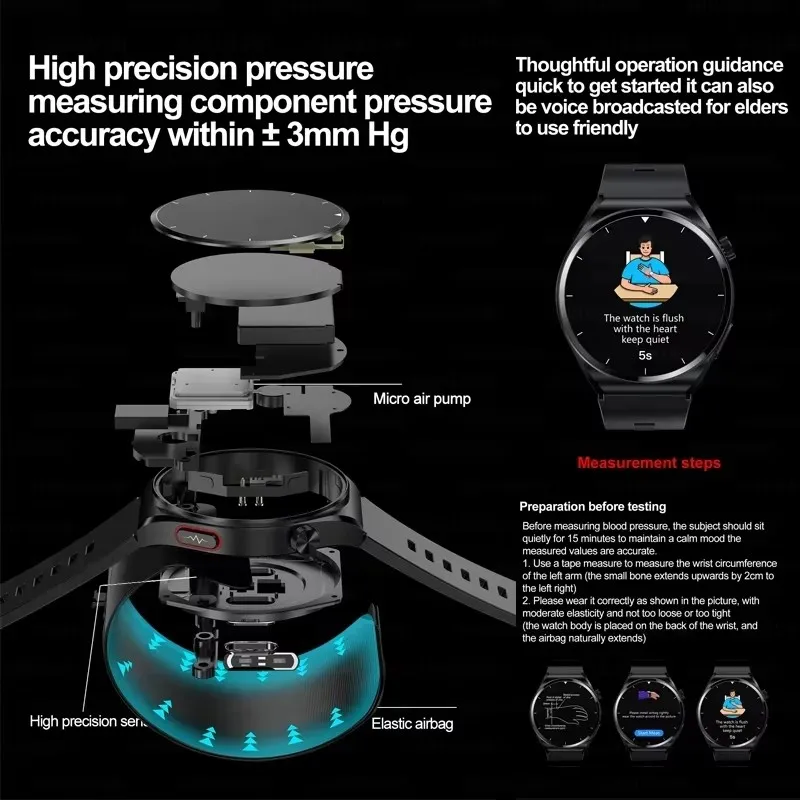 Smart Watch Medical Grade ECG+PPG+HRV Airbag Type Three High Health Monitoring Smartwatch SpO2 BP Heart Rate Body Temperature
