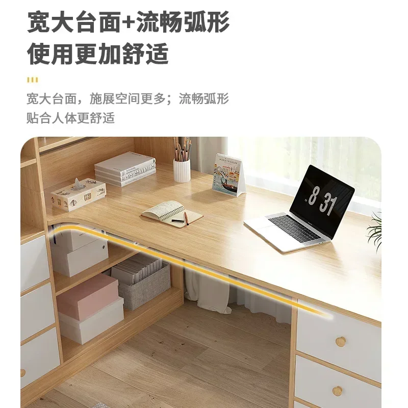 Computer Desk Bookshelf Integrated Shelves Drawers Large Laptop Home Bedroom Student Study Writing Desk Simple Office Table