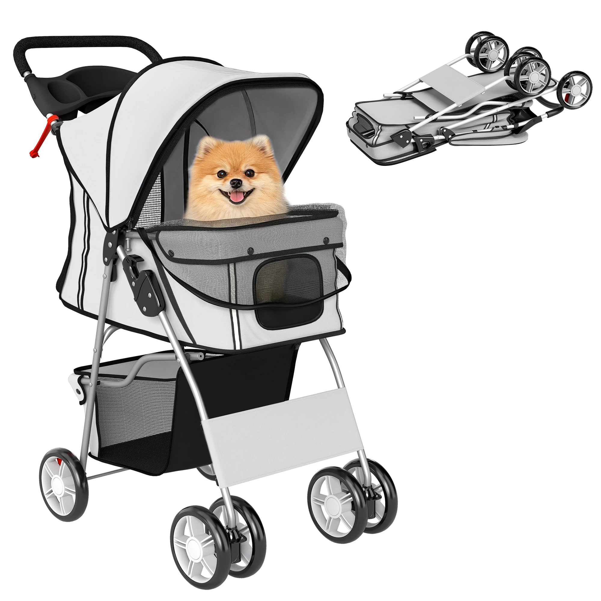 Poussette buggy pliable animaux chariot pliante chien chat porte-gobelet panier de rangement 75 x 45 x 97 cm gris