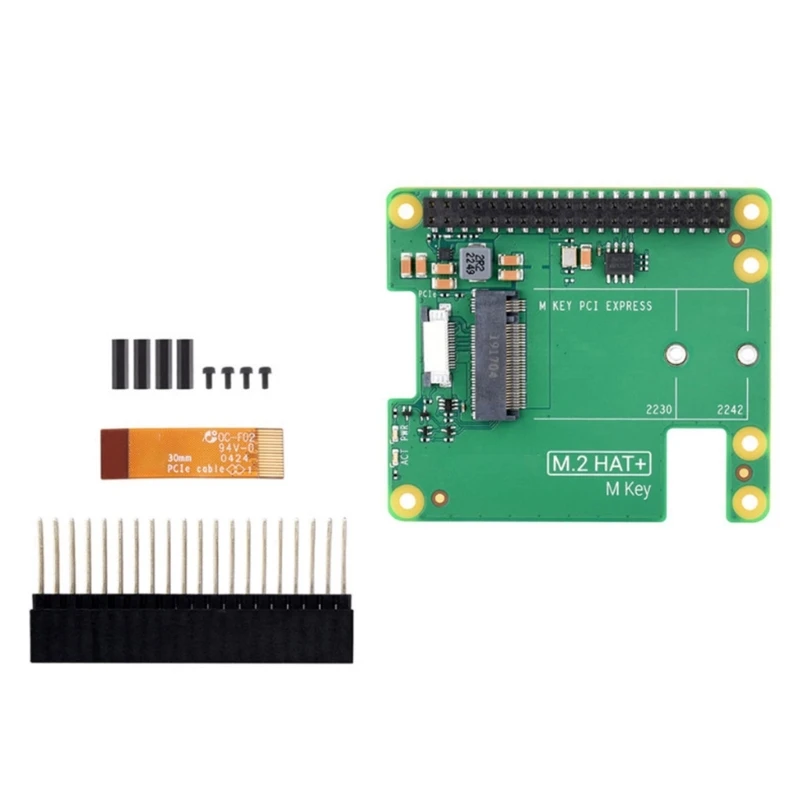 

HAT+ Gen2 Gen3 NVME SSD 2230/2242 PCIE Expansion Board for RPi 5 with 16PIN Ribbon Cable LED Indicators C1FD