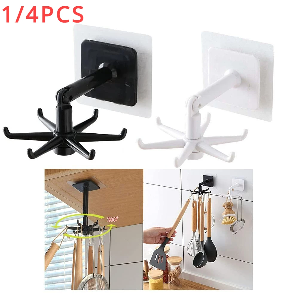 Kitchen Utensil Holder 360° Degrees Rotating Folding Hook, Vertical Flip Hooks, Space Saving Easy To Install, Suitable for Home