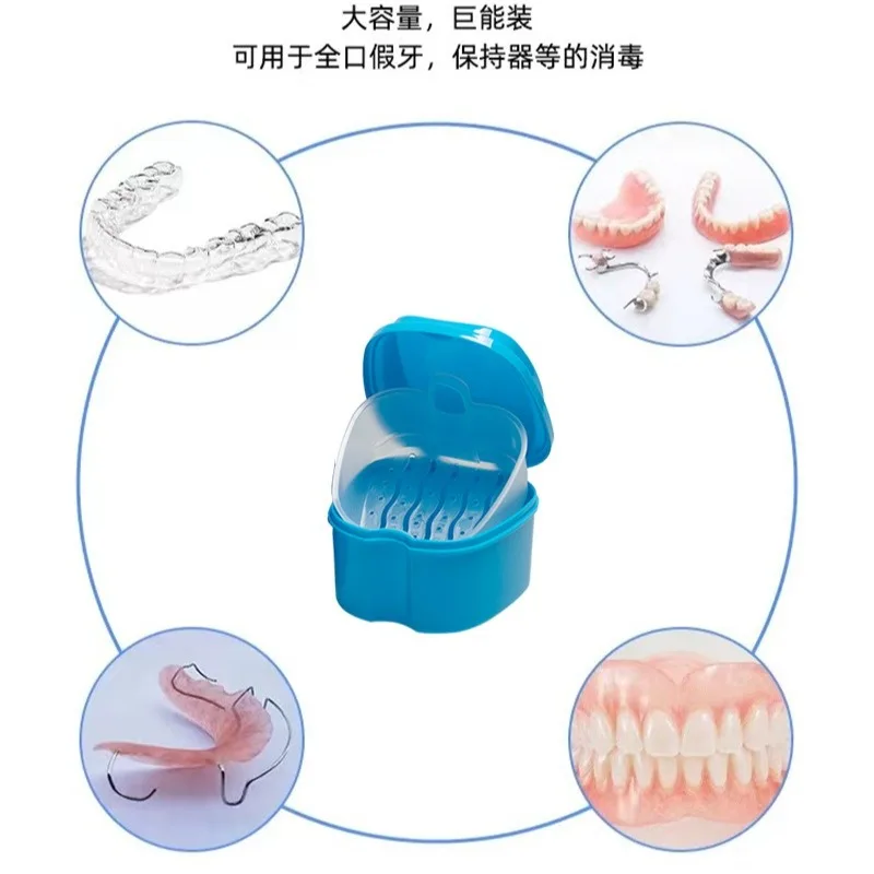

1PCS Full Denture Denture Box Apple Shaped Plastic Storage Box Large Capacity Disinfection with Filter Screen Denture Cleaning