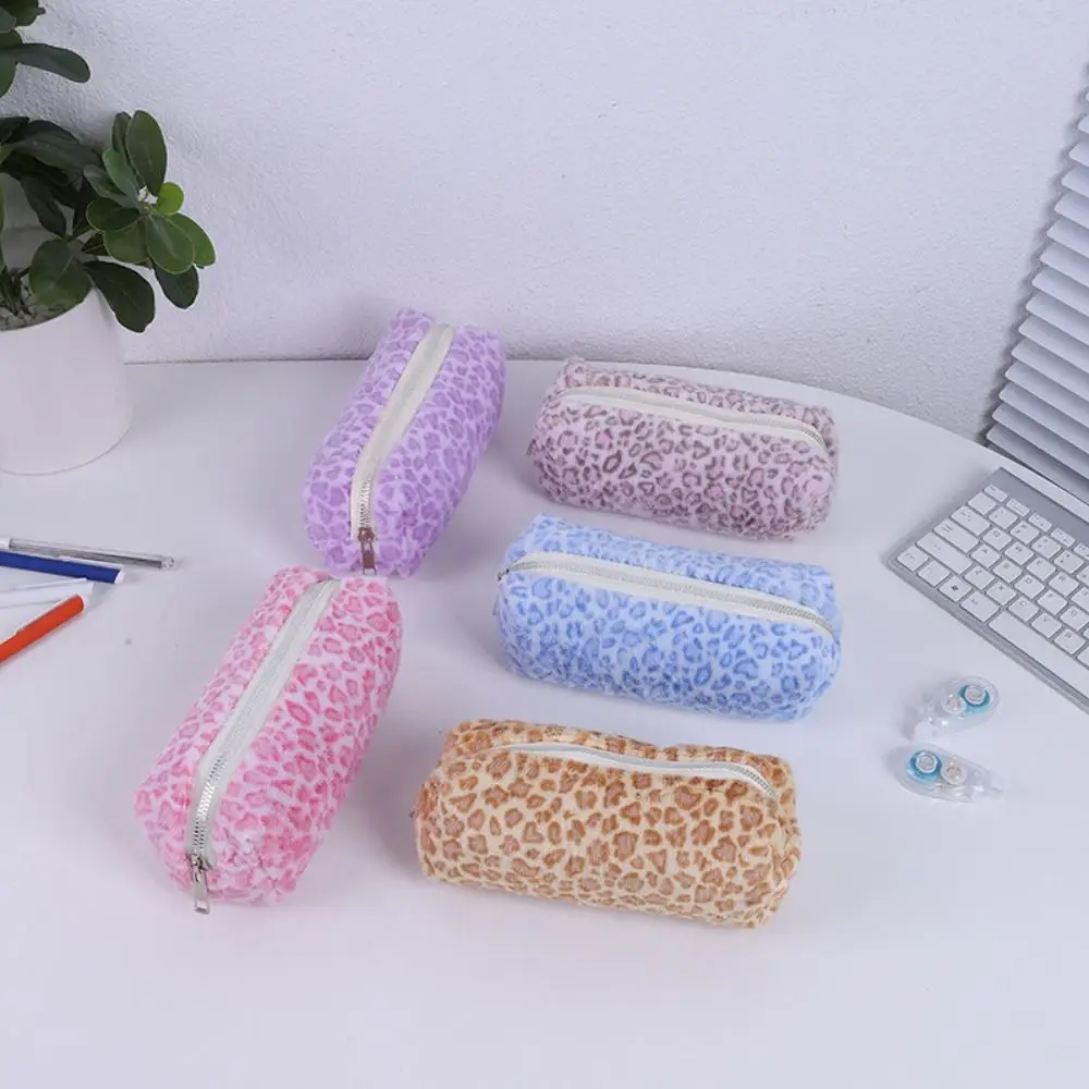 Soft Pen Bag Leopard Printted Pattern Large Capacity Stationery Storage Bag Pencil Case School Office