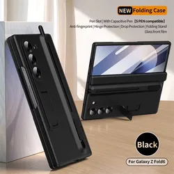 Protection Hinge Original Phone Case For Samsung Galaxy Z Fold 6 5 3 4 7 With Touch Pen Folding Tempered Glass Film Stand Case