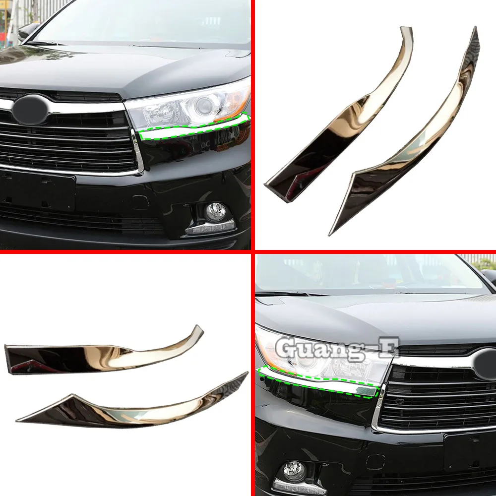 

Car Eyebrow Front Head Light Lamp Detector Frame Stick Styling ABS Chrome Cover Trim 2pcs For Toyota Highlander 2015 2016 2017