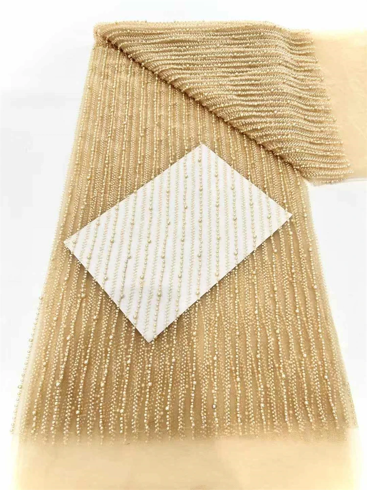 5 ярдов, роскошная высококачественная ткань с бисером, тяжелая ткань с жемчужной вышивкой, модная французская тюлевая сетчатая кружевная ткань для свадьбы