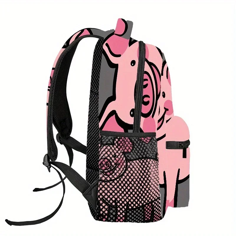 Custom Bag Dancing Pig Print Backpack, Lightweight Polyester Hiking Daypack With Adjustable Straps, Zipper Closure, Cartoon Desi