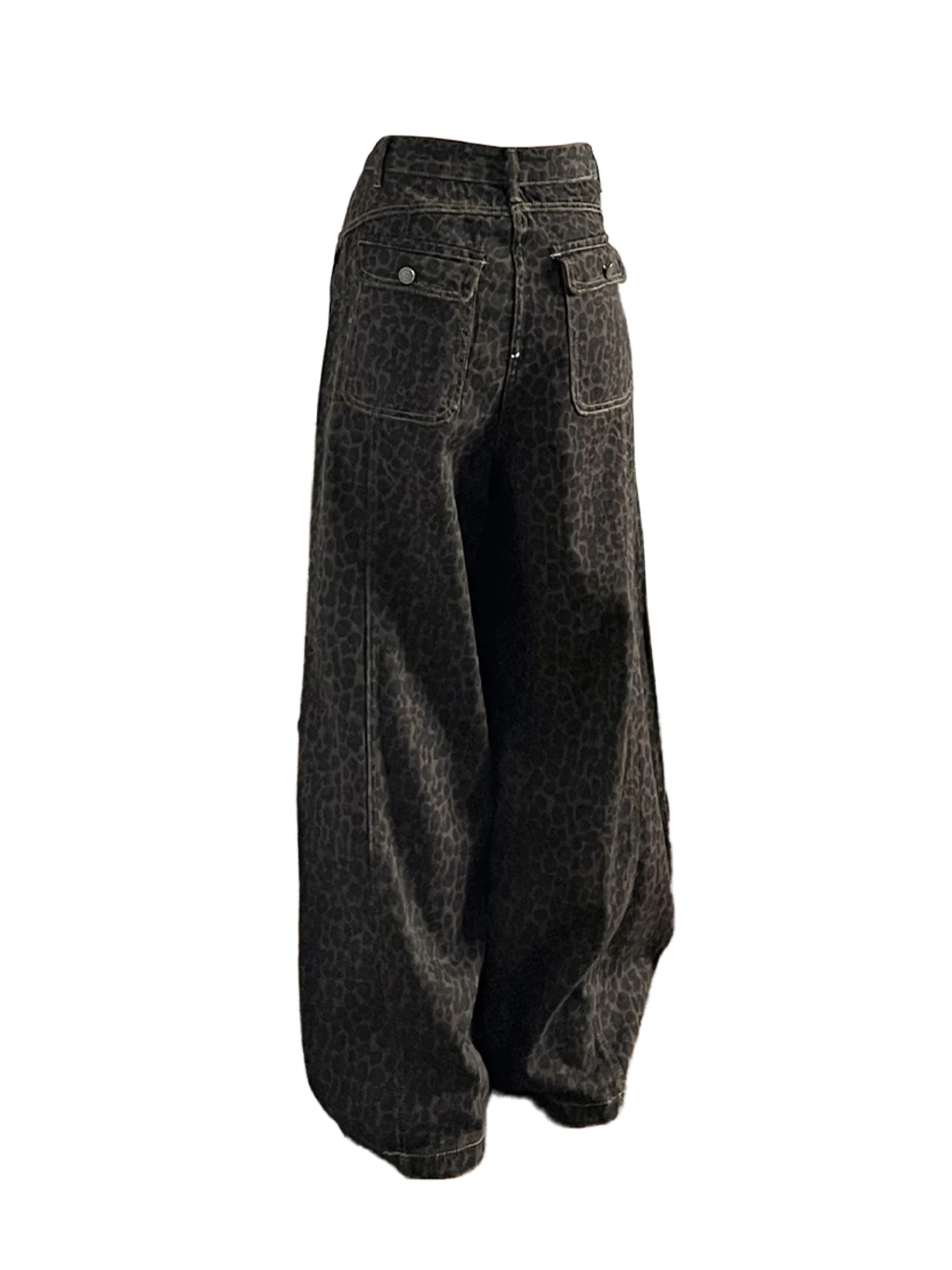 Women Brown Leopard Y2k Baggy Jeans Japanese 2000s Style Grunge Jean Pants Vintage Harajuku Oversize Alternative Denim Trousers