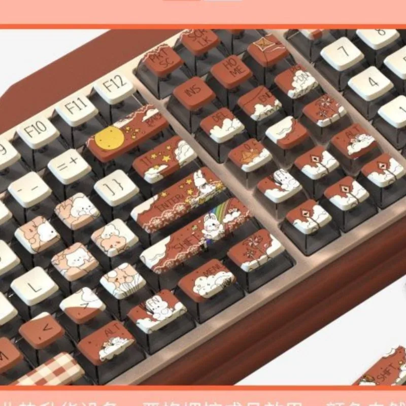 Pudding Brown Cartoon Transparent Cute Keycap 116 Keys DIY Personalized Mechanical Keyboard Kawaii PBT Keycaps Customizada