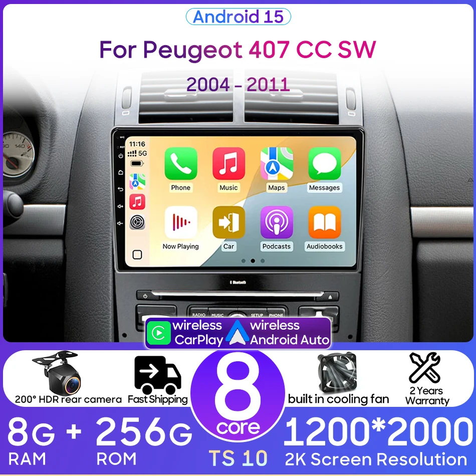 Android 15 For Peugeot 407 cc SW 407CC 2004 - 2011 Car Radio Multimedia Video Player Audio Screen Stereo CarPlay GPS Auto 2din