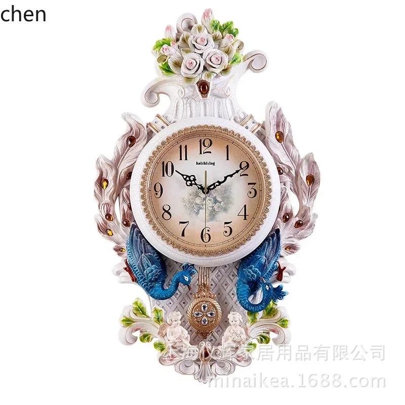 TQH-i7.7  wall clock - living room peacock silent  - vintage rustic creative bedroom decorative  wall mount