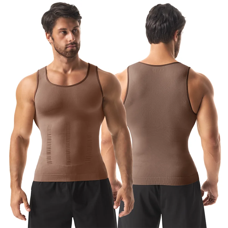 Men's Tight Vest Solid Leisure Sports Fitness High Stretch Running Tank Top Round Neck Sleeveless T-Shirt Can Be Built Inside image 4