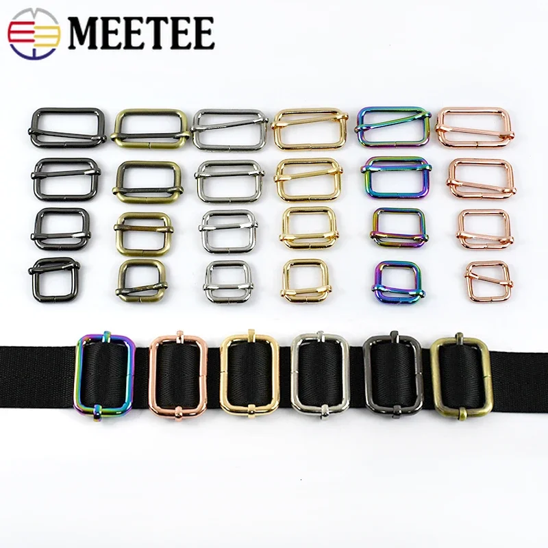 Meetee 10Pcs 13-50mm Metal Tri-Glide Slider Buckle Carabiner Adjuster Hook Roller Pin Clasp Bag Strap Belt Hardware Accessories