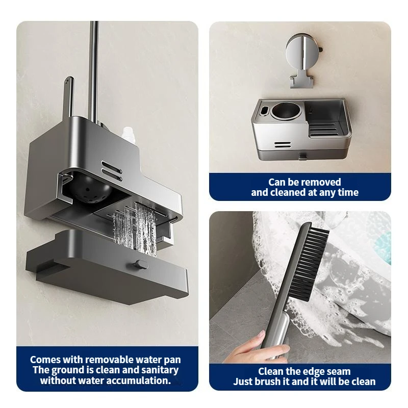 Wall-Mounted Bathroom Storage Rack With Suction Cup Toilet Brush No Drilling Required - New Toilet Brush For Spotless Cleaning