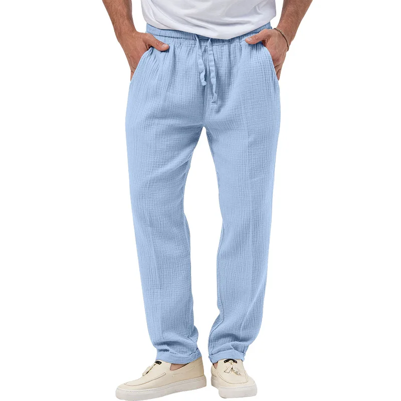 

2025 Summer Men's Breathable Solid Color Bubble Loose Men's Casual Trousers