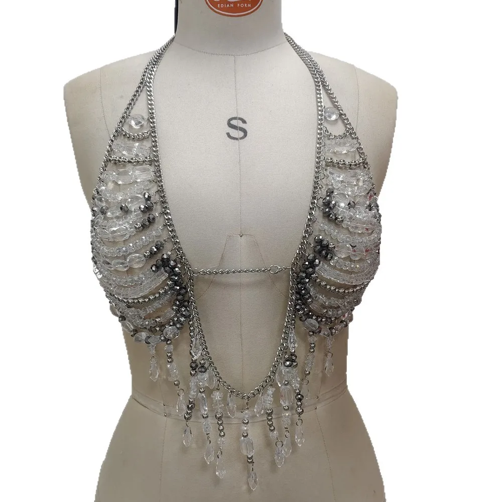 

New European & American Handmade Beaded Body Chain Sexy Necklace With Openwork Chest Chain Summer Beachwear For Hot Girls