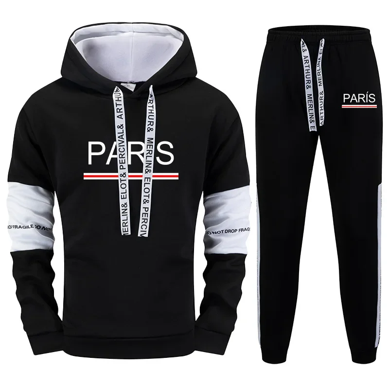 باريس طباعة هوديي Sweatpants الرجال رياضية يوميا عارضة رياضي عداء ببطء مجموعة الأزياء الحضرية الرياضية الشارع الشهير البلوز