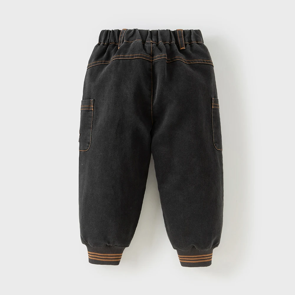 Dave Bella Children's Charcoal Black Pants Winter Boys' Thick Warm Soft Cotton Pants Baby Jeans Leg Tights Outerwear DB4254484
