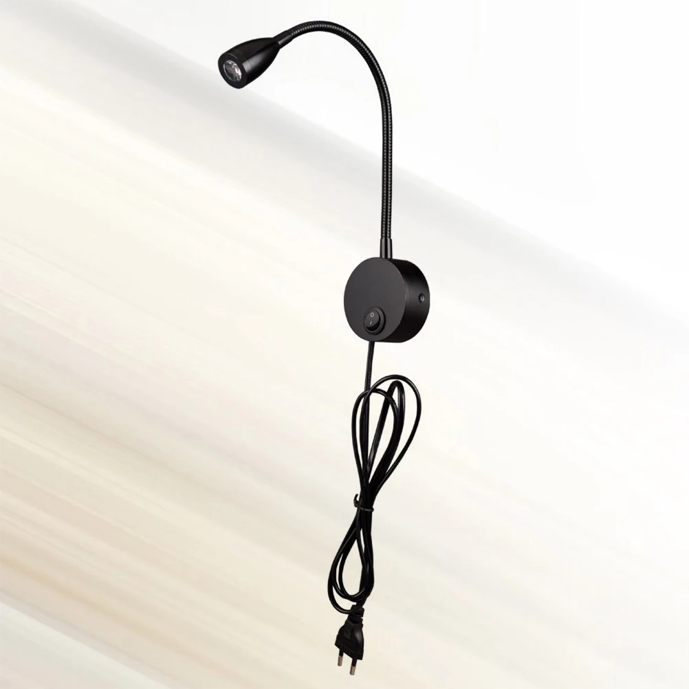 

Flexible Hose Reading Light Wall Mounted Book Light For Bedroom Eu Plug Soft Led Reading Wall Lamp Use Black