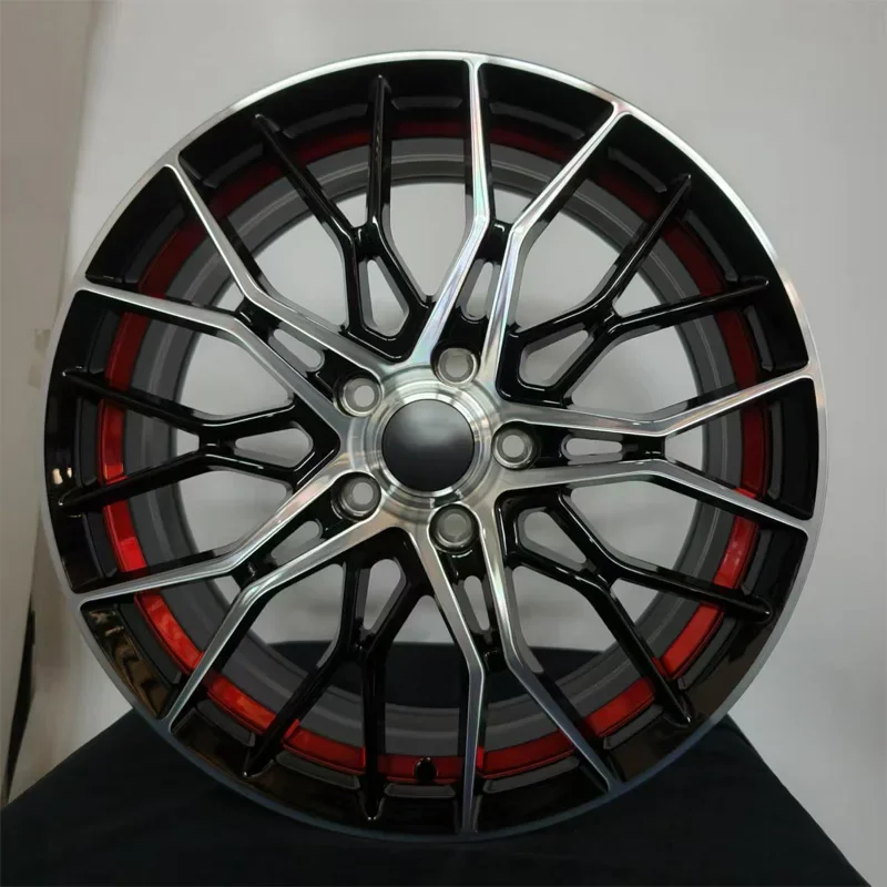 

18-дюймовые индивидуальные 18x7,0 5x114,3 черные машинные лица с красным покрытием, кованые автомобильные диски, колеса