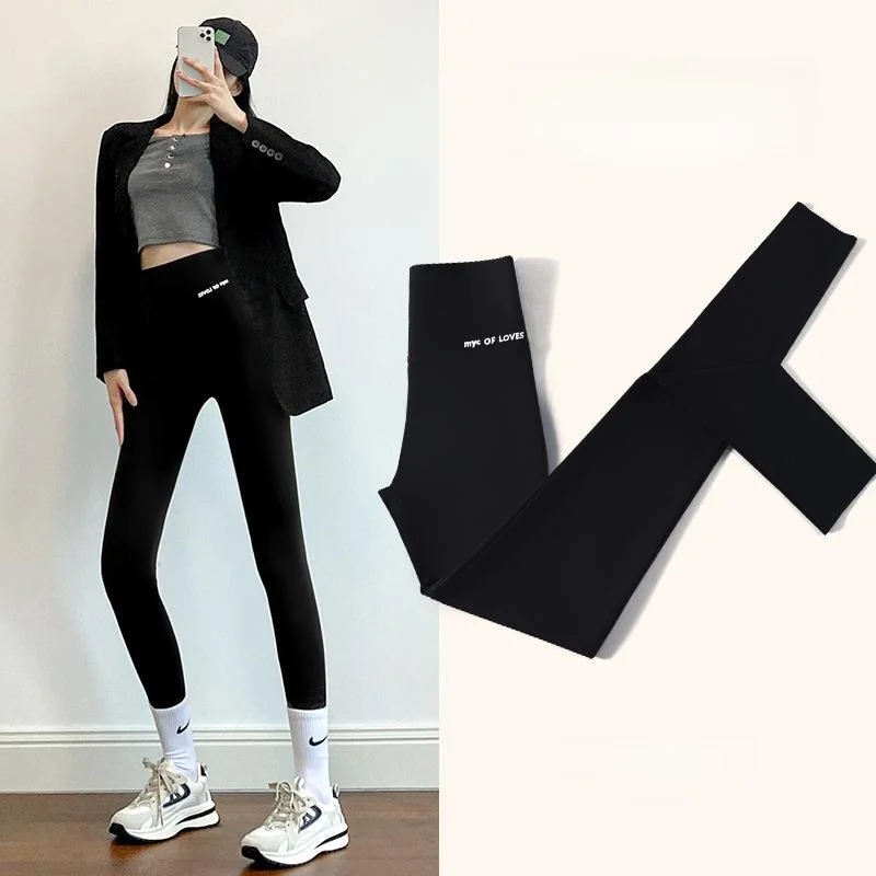 

Женские тонкие спортивные леггинсы для йоги из эластичного облегающего полиэфирного волокна, осенний комплект из девяти предметов, базовый слой