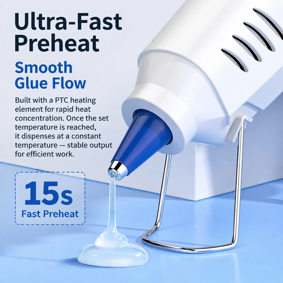 Hot Glue Gun Aluminum Nozzle PTC Ceramic Core Insulated Body 20 40 60 80 100W 7 11mm Glue Stick with 10 Sticks DIY Craft Tool