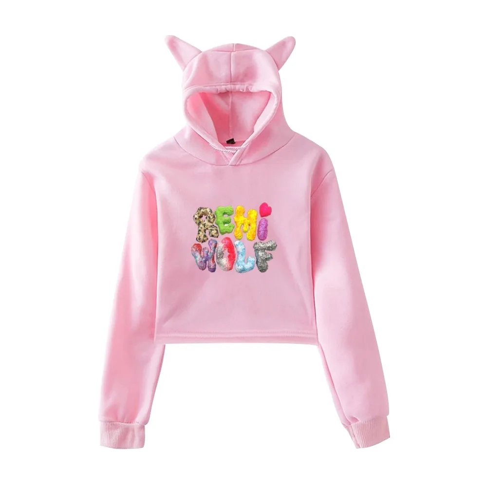 

Remi Wolf Merch Pullover Cat Cropped Hoodie Crop Top Women's Hoodie Harajuku Streetwear Social Media Star Kawaii Clothes