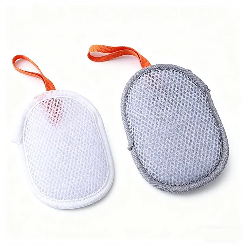 كيس شبكي لصابون الساندويتش مزدوج الجوانب لغسول الوجه للاستحمام يخلق رغوة غنية مع كيس شبكي فقاعي الصابون