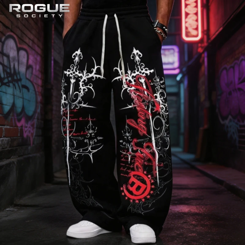 Gothic Grunge Streetwear Men Women Sweatpants Y2K Retro Graffiti Print Wide Leg Baggy Sports Pants Harajuku Punk Hip Hop Clothes