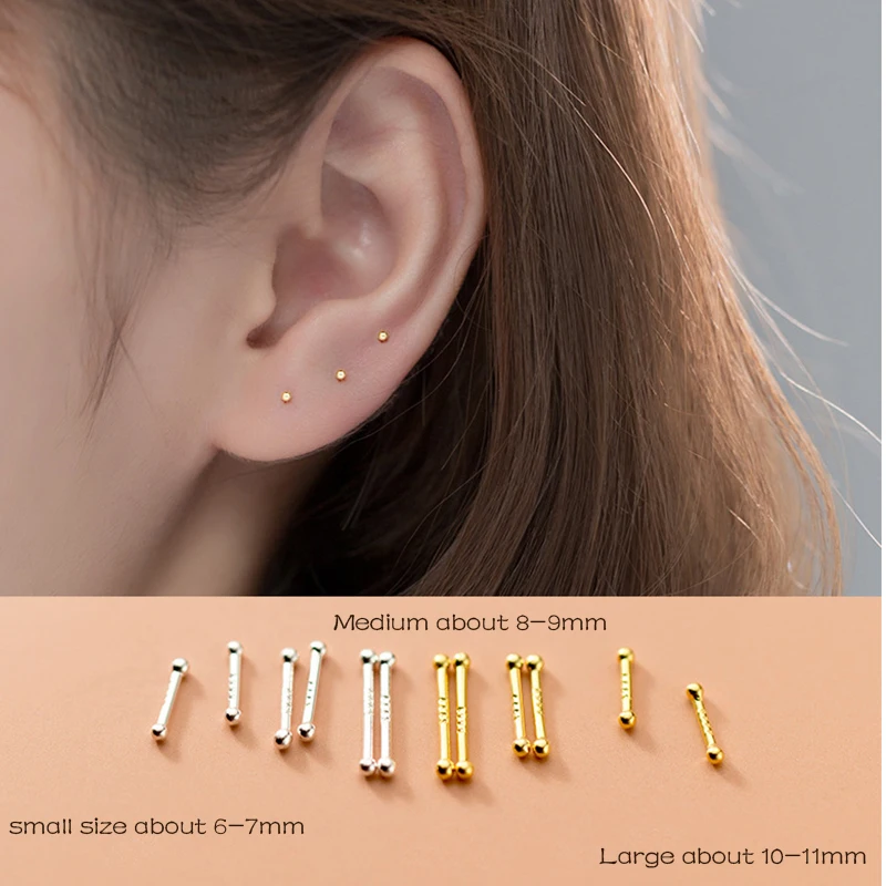 Foot Silver 999 Earrings Korean Style Simple Double Head Ear Holes Elegant Ear Stick Jewelry Women's Golden silver