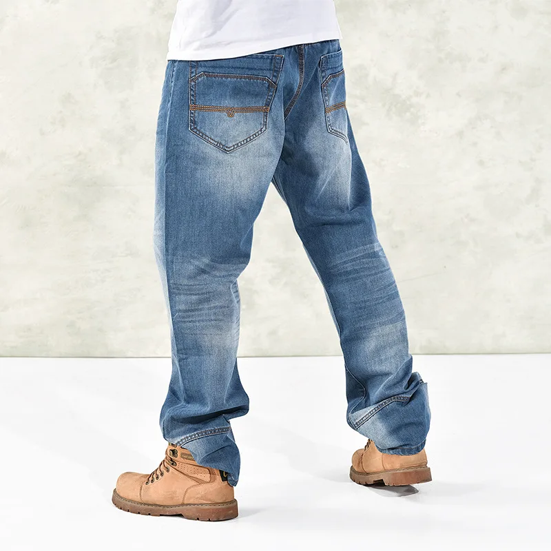 

Fashion Mens Jeans HipHop Wide Leg Straight Harem Hip Hop Denim Joggers Pants Loose Baggy Skateboard Trousers Plus Size 46