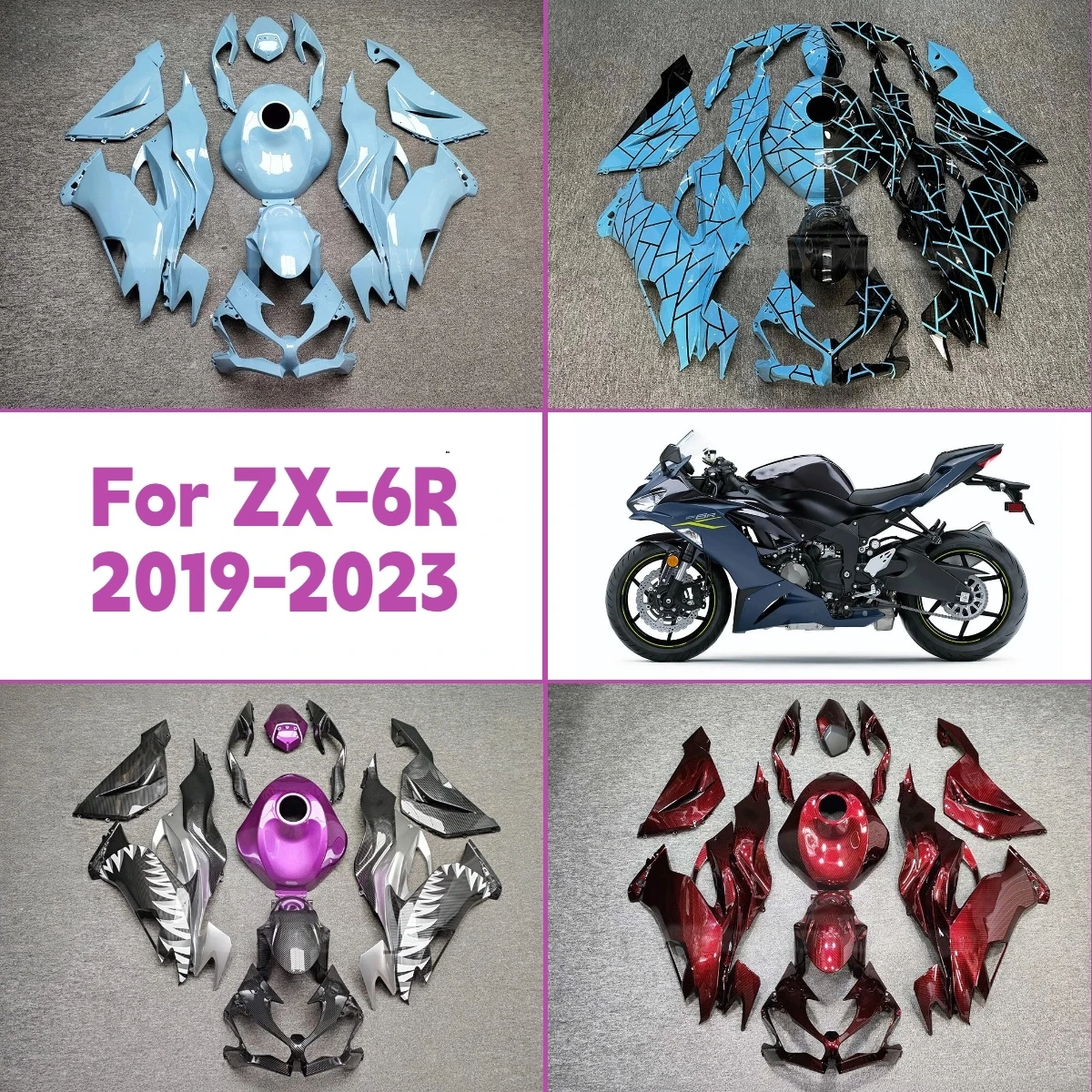 

Fairing Kit 2019-2023 ZX-6R Blue Fairings Set Plastic Injection ABS Custom Fit For 19-23 Kawasaki ZX 6R