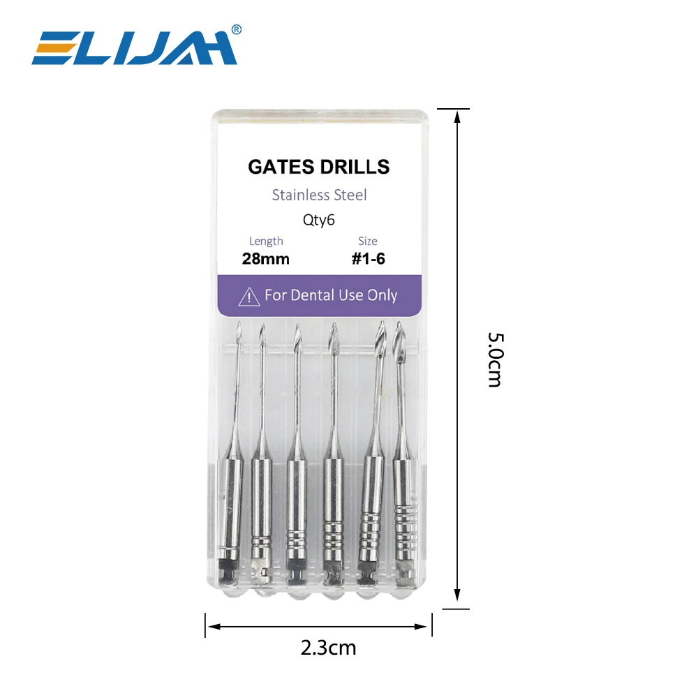 ELIJAH 6 шт./кор. стоматологические ворота, глубокая дрель, двигатель, эндодонтический роторный двигатель 28 мм/32 мм # 1-6 эндофайлов из нержавеющей стали, стоматологический инструмент
